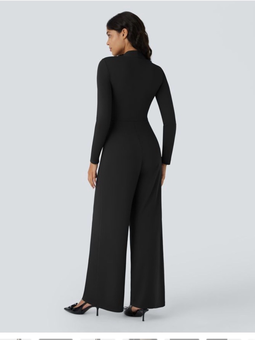 HALARA Black Square-Neck Long-Sleeve Wide-Leg Jumpsuit - Picture 2 of 9